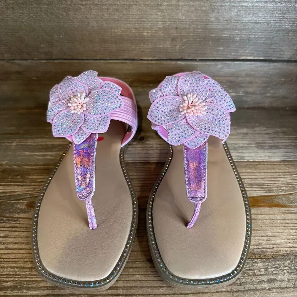 New NIB Big Kids Steve Madden Macee Pink Floral Slingback Sandals Size 3 Y‎